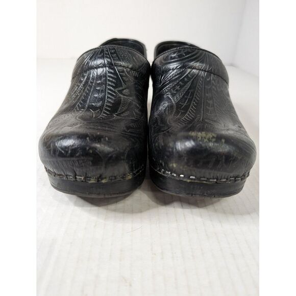 Dansko Clogs Womens 38 Professional Tooled Black Leather Shoes Slip On - Picture 2 of 11